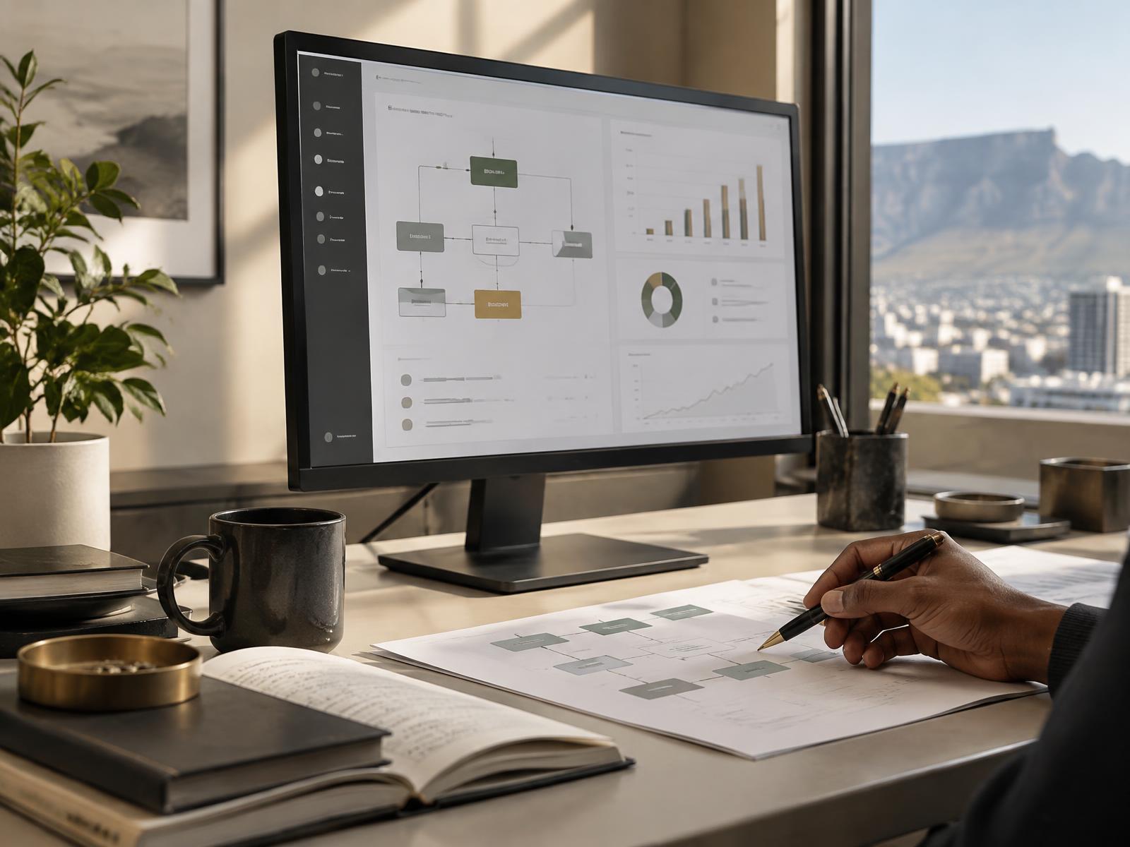 A business workflow and operational dashboard being reviewed
